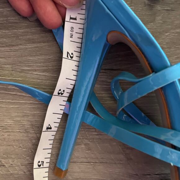 SCHUTZ Cloe Vinyl Strappy Heels – Blue Patent, Clear Strap, Size 10B Womens - Picture 8 of 8